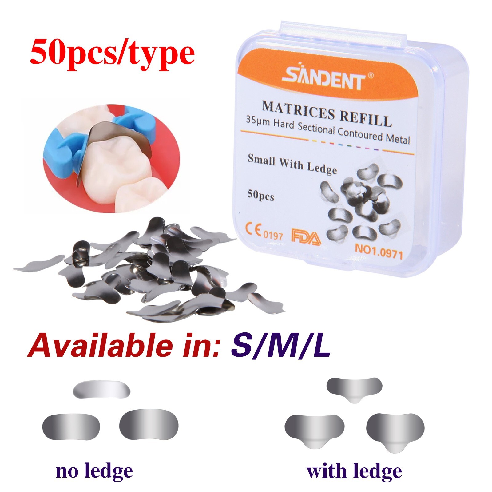 35μm Dental Metal Matrices Bands Matrix Sectional Contoured soft bands [US]S/M/L