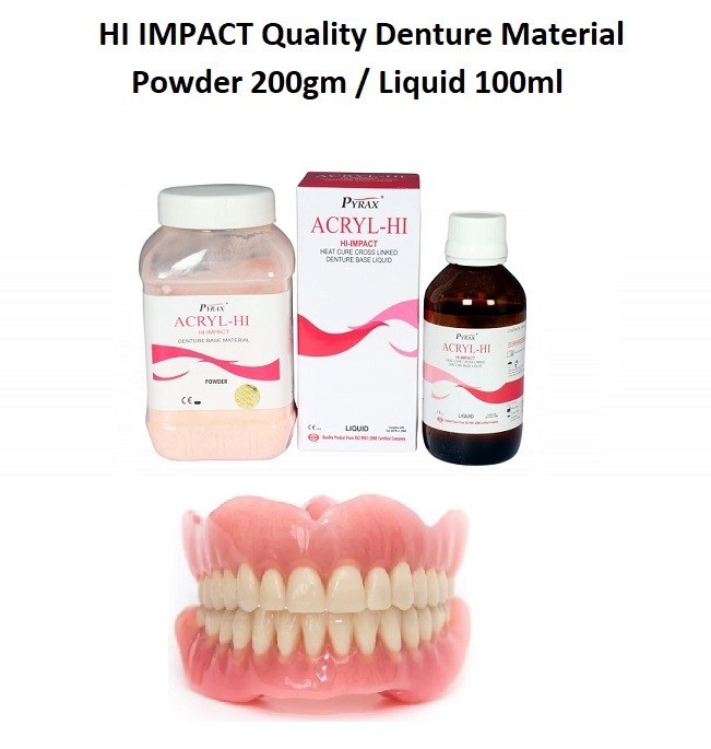Dental ACRYL HI IMPACT Heat Cure Denture Base Material Powder 200gm Liquid 100ml