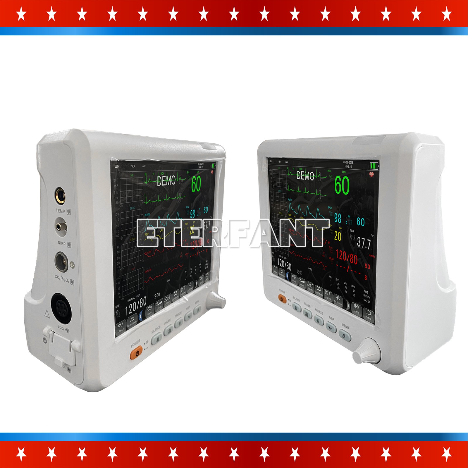 ETERFANT Patient Vital Signs Monitor Multi-Parameter ECG/NIBP/TEMP/RESP/SPO2/PR