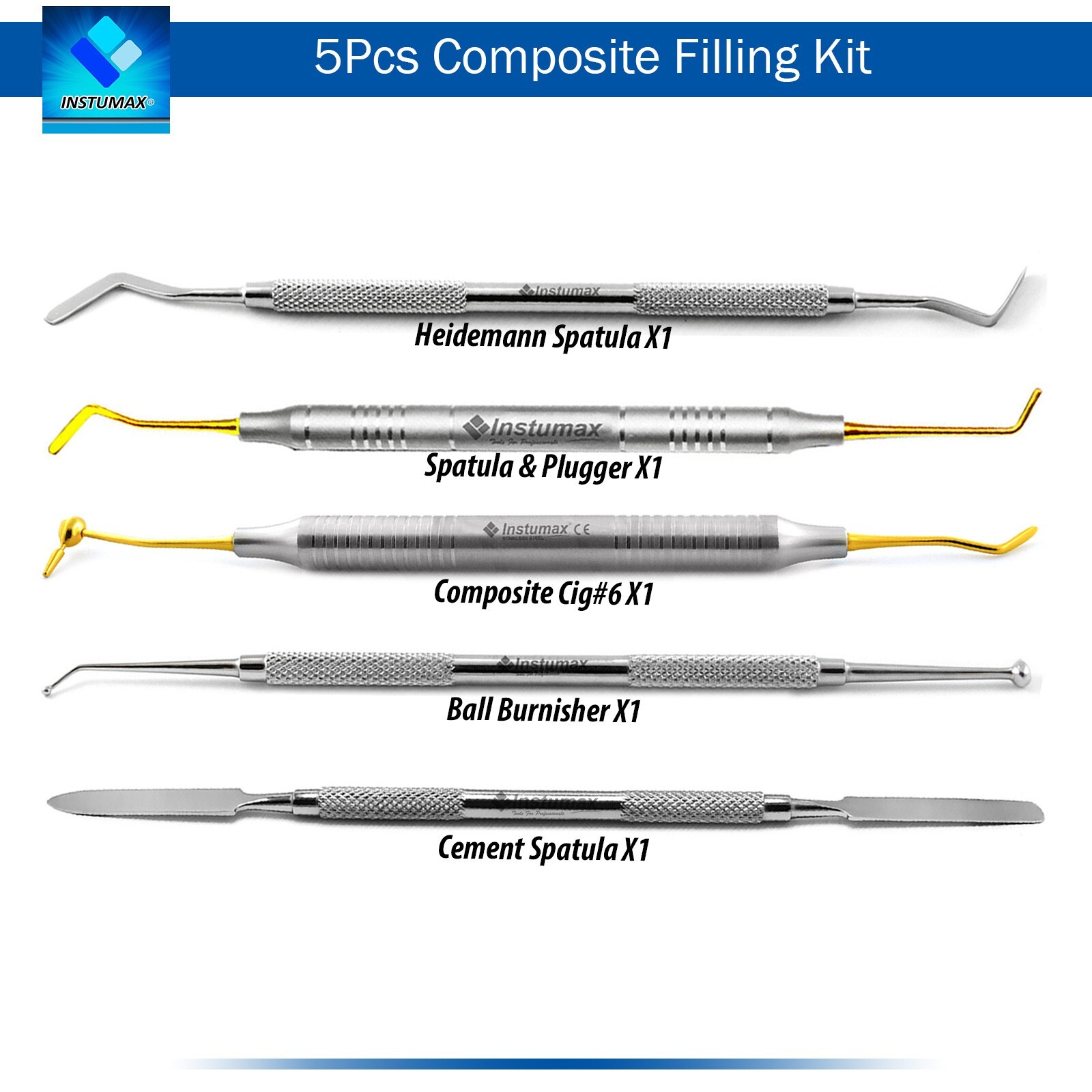 Dental Composite Filling Kit 5Pcs Restorative Instruments Cig#6 Cement Spatula