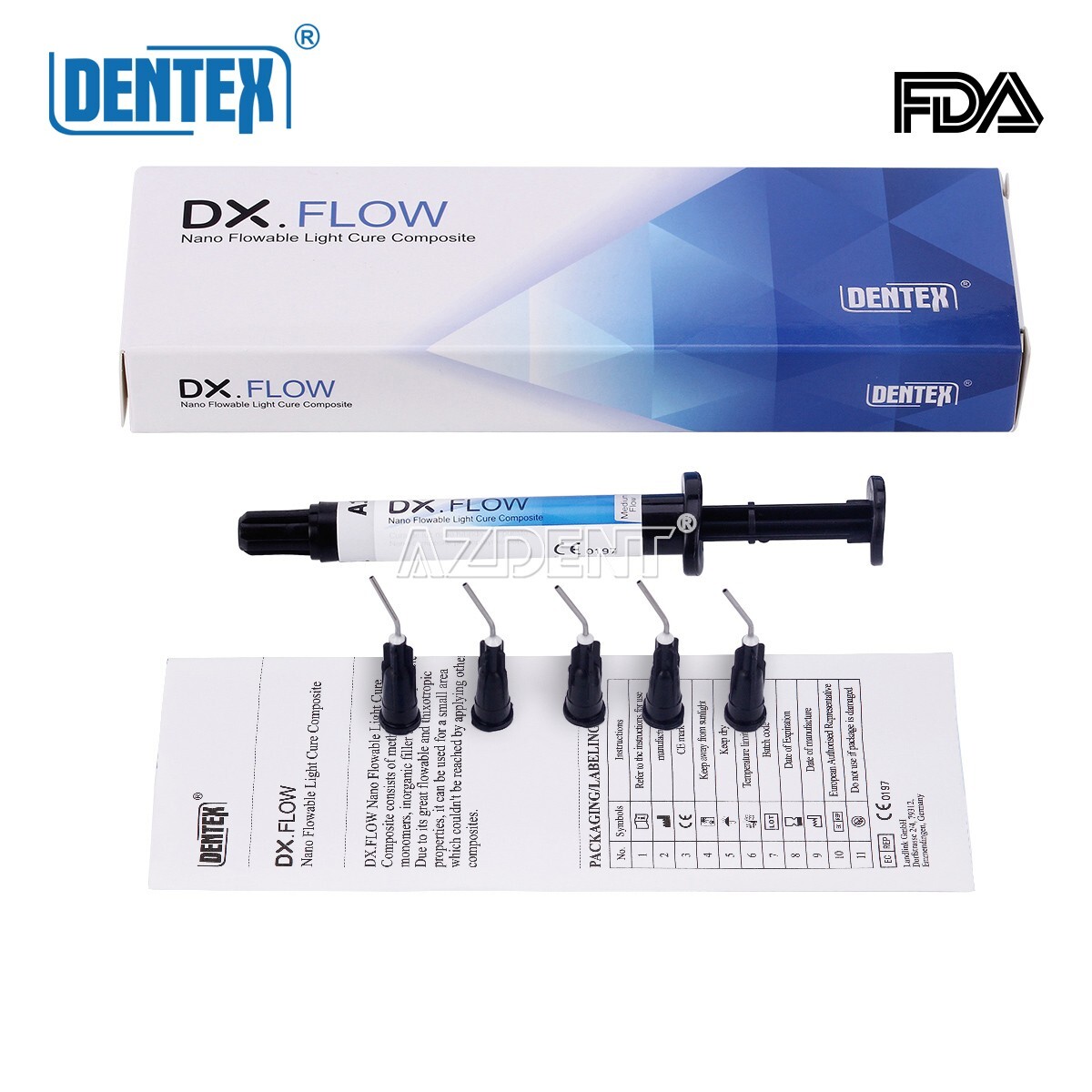 Dentex Dental Flowable Light Cure Composite Resin Medium/Low Flow A1 A2 A3