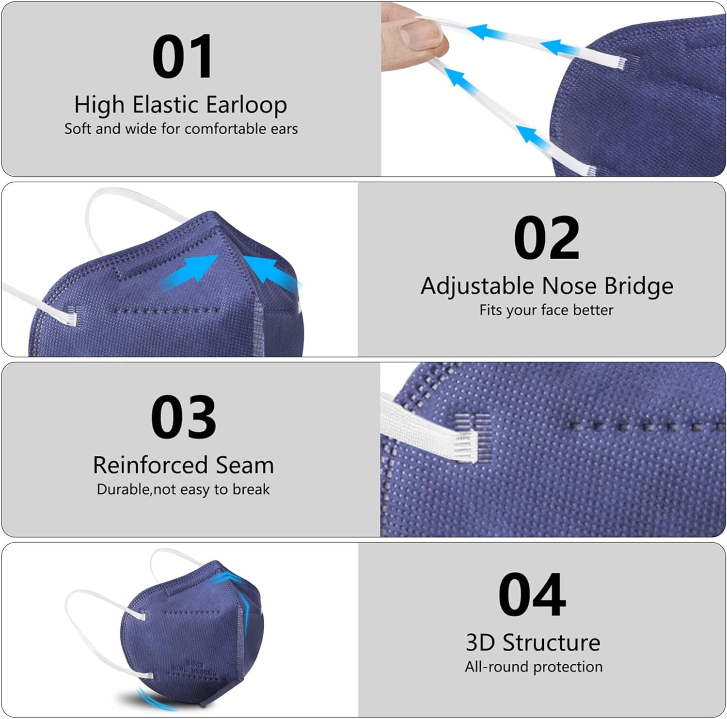 10/50/100 Pcs BLUE KN95 Protective Face Mask BFE ≤ 95% Disposable KN95 Masks