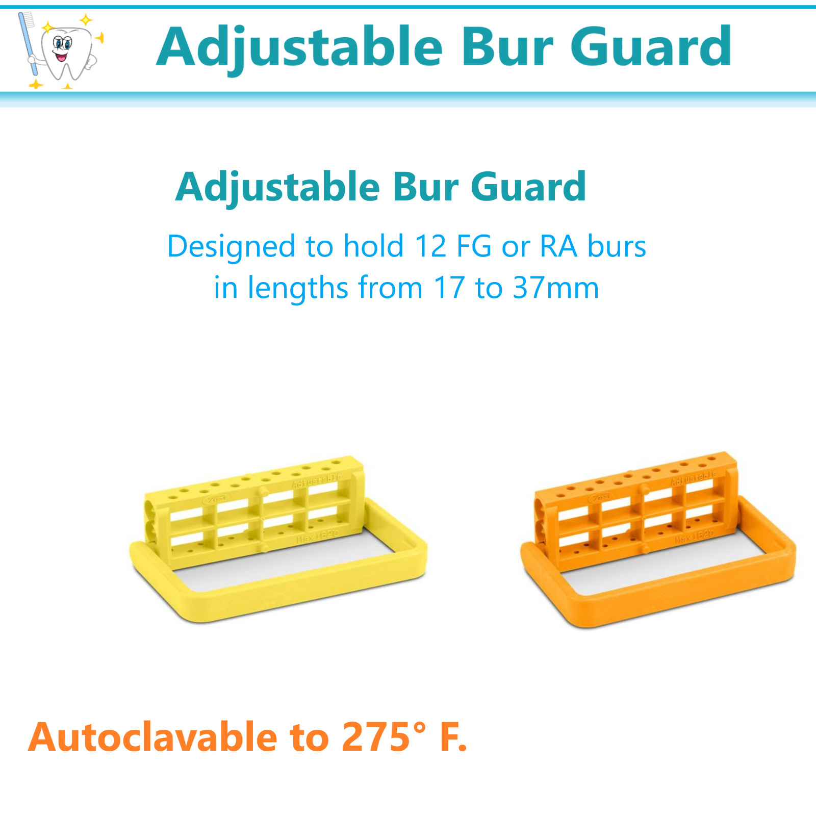 Dental Bur Block RECTANGULAR Lab Bur Guard Holder Station Holds 12 Burs FG, RA