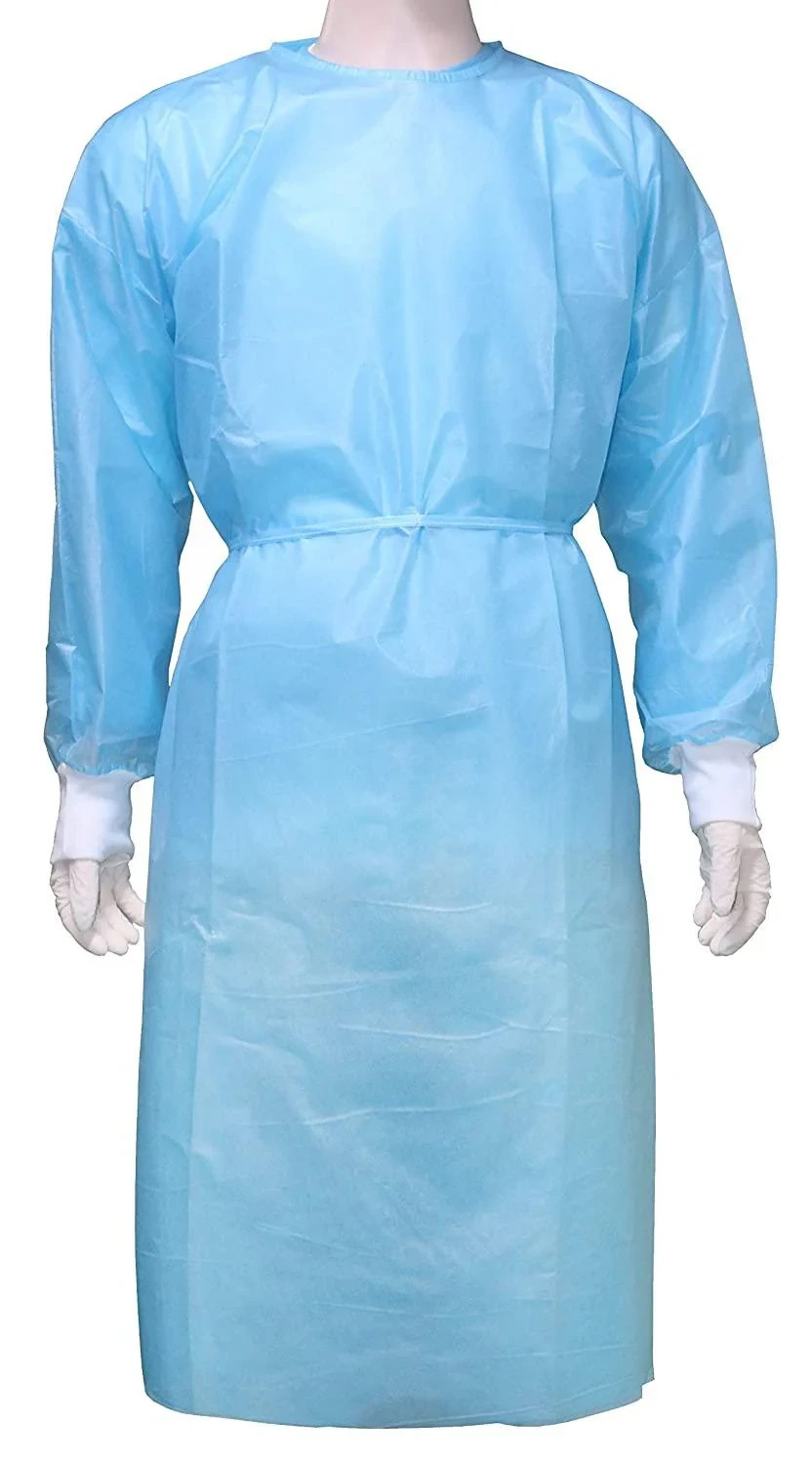Disposable SMS Blue Isolation Gowns Knit Cuff , 90pc Case Breathable Material