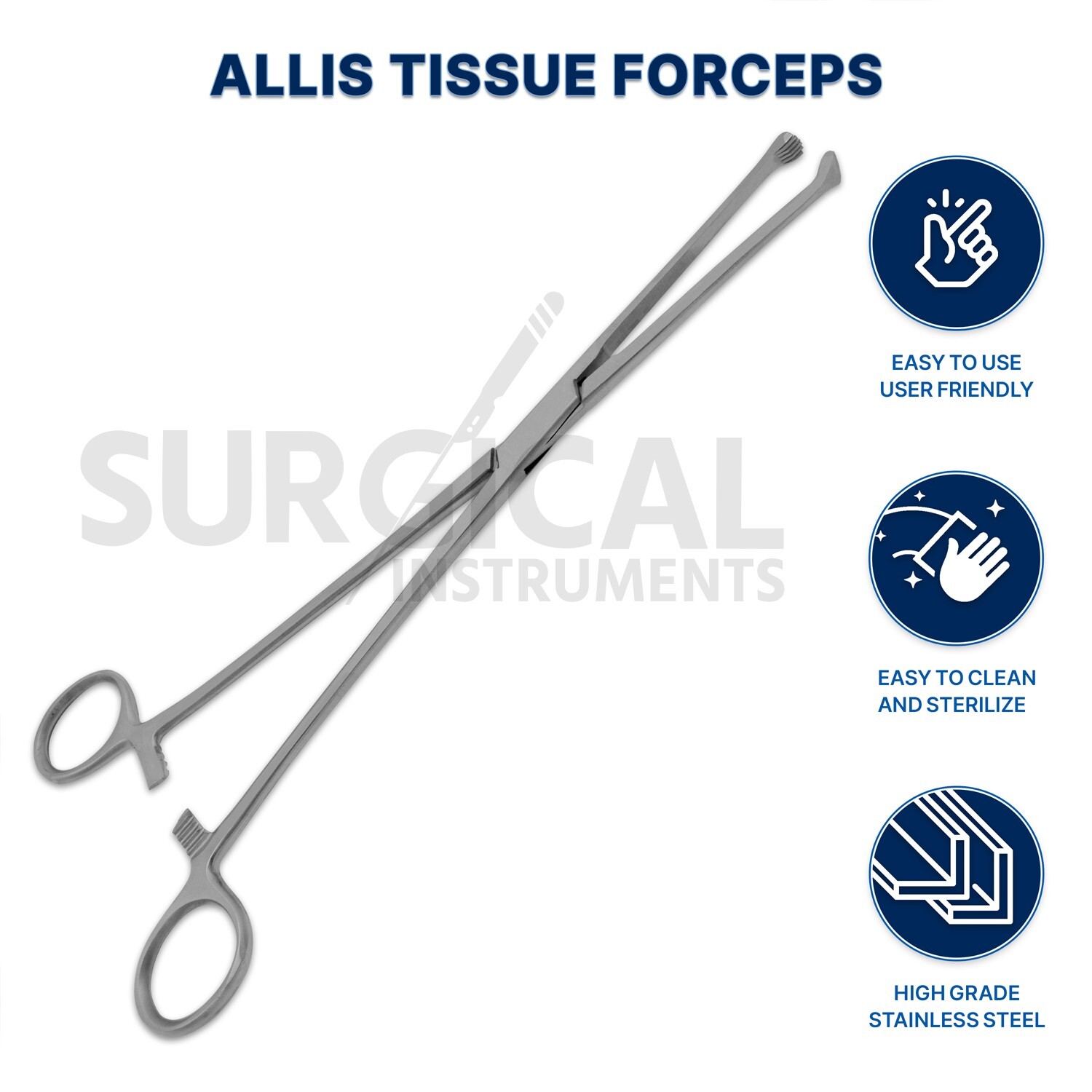 2 Pcs Allis Tissue Forceps 10″ 5 X 6 Teeth Surgical Instruments German Grade