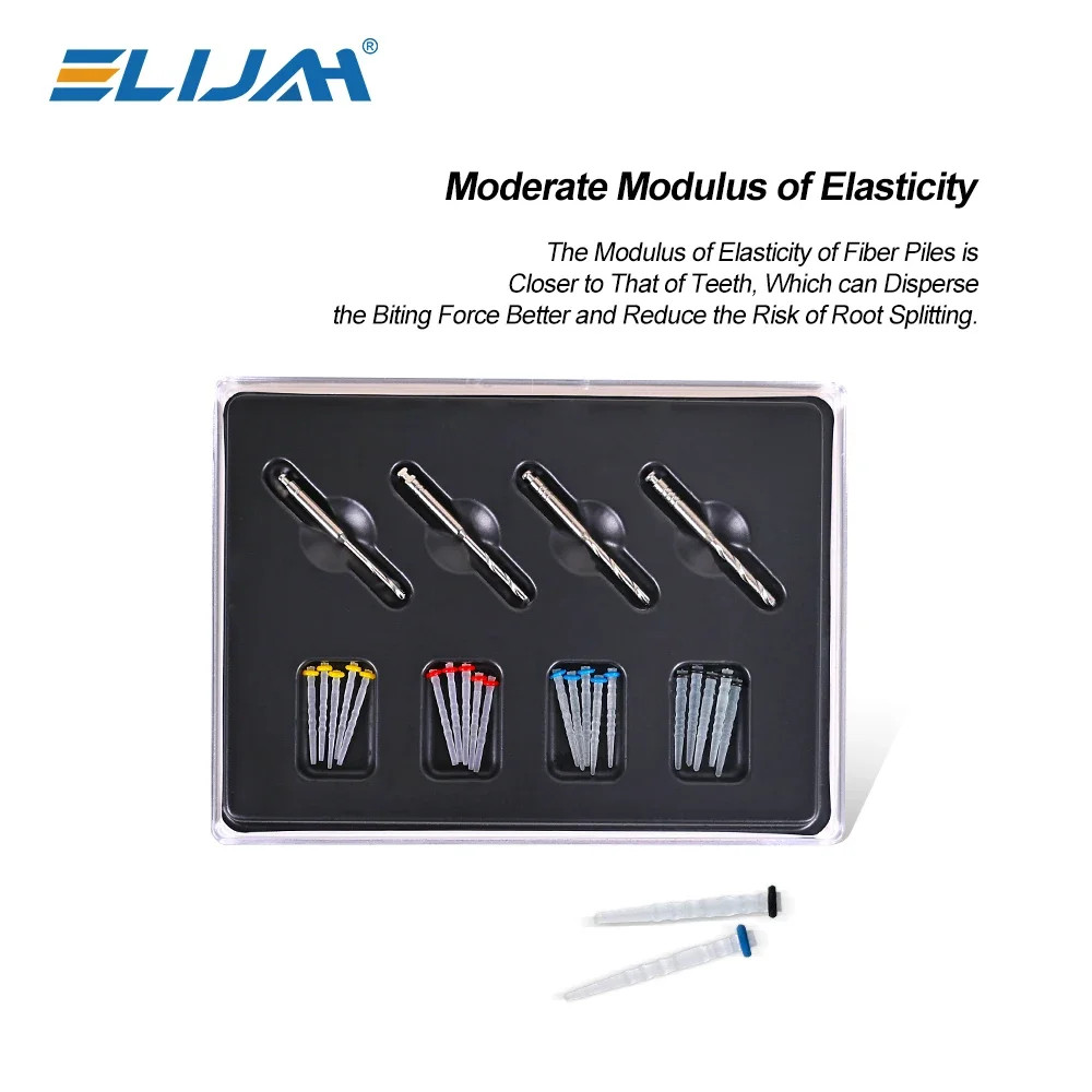 Dental Thread Fiber Post Set 20 pcs Screw Fiber Posts + 4 Drills Kits 1.2-1.8mm