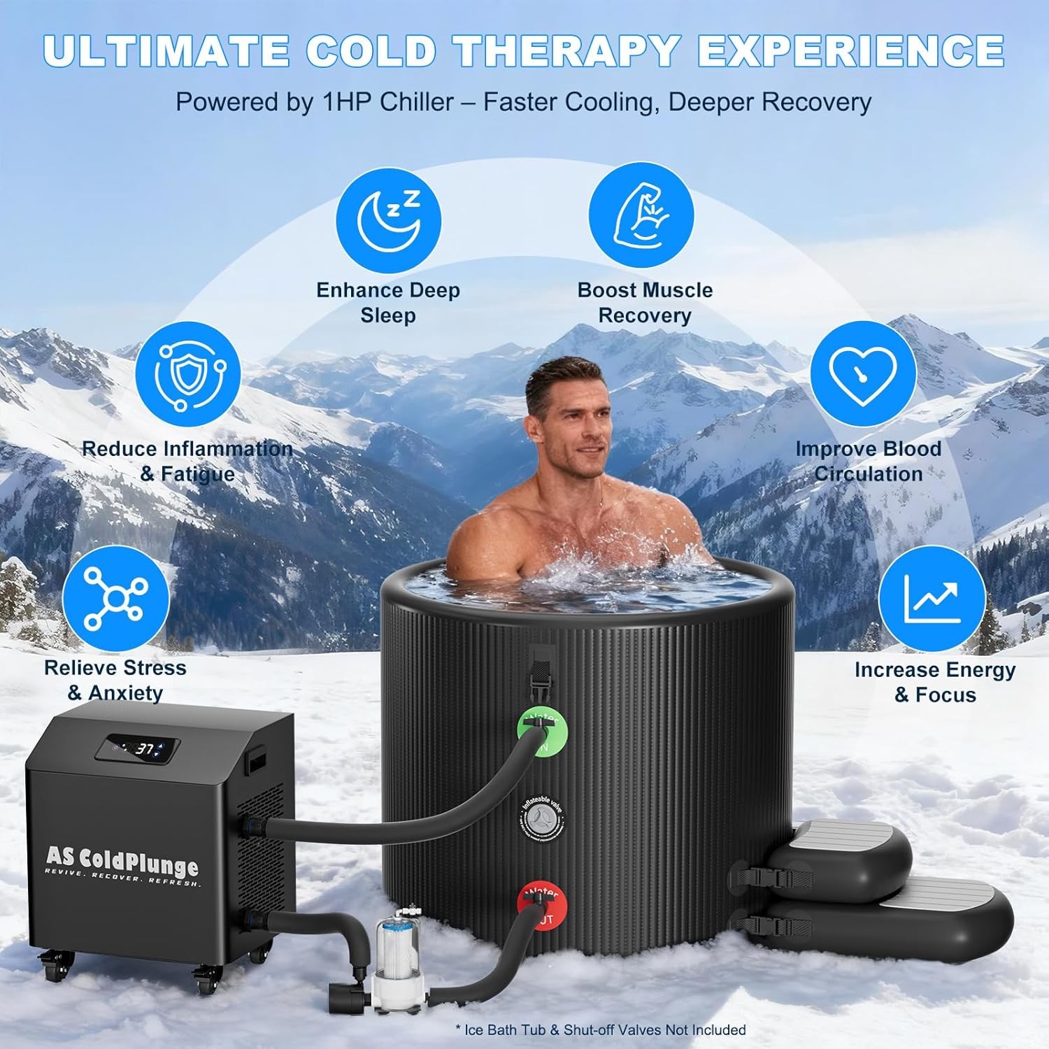 1HP Universal Cold Plunge Chiller Ice Bath Chiller W/Pump & Filter for Recovery