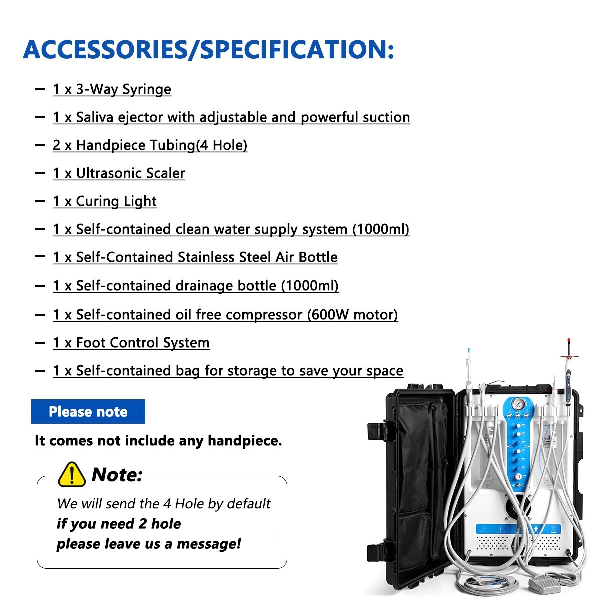 Portable Dental Mobile Delivery Unit with Air Compressor Syringe Suction 4Holes