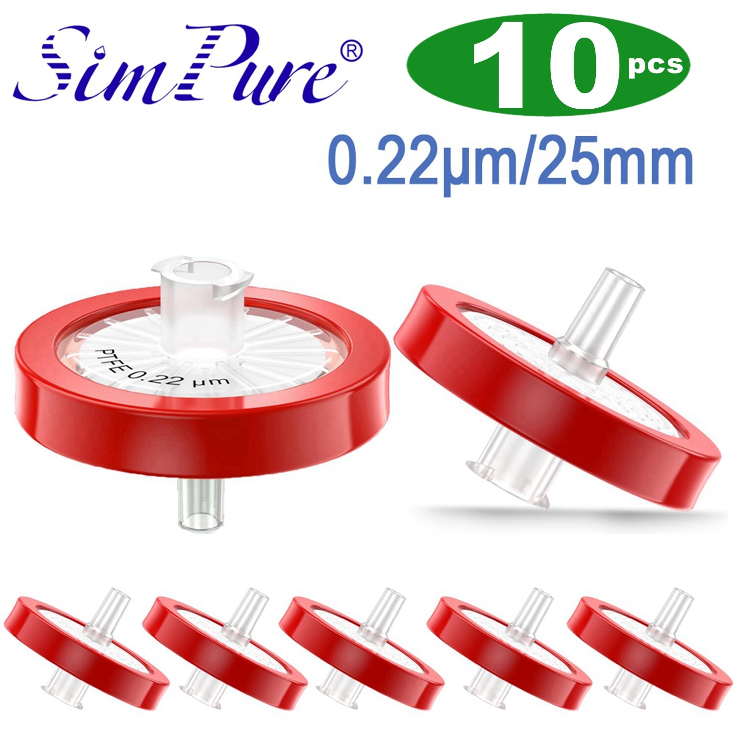 Simpure 500PCS PTFE Syringe Filters 25mm Diameter 0.22um Pore Size Hydrophobic