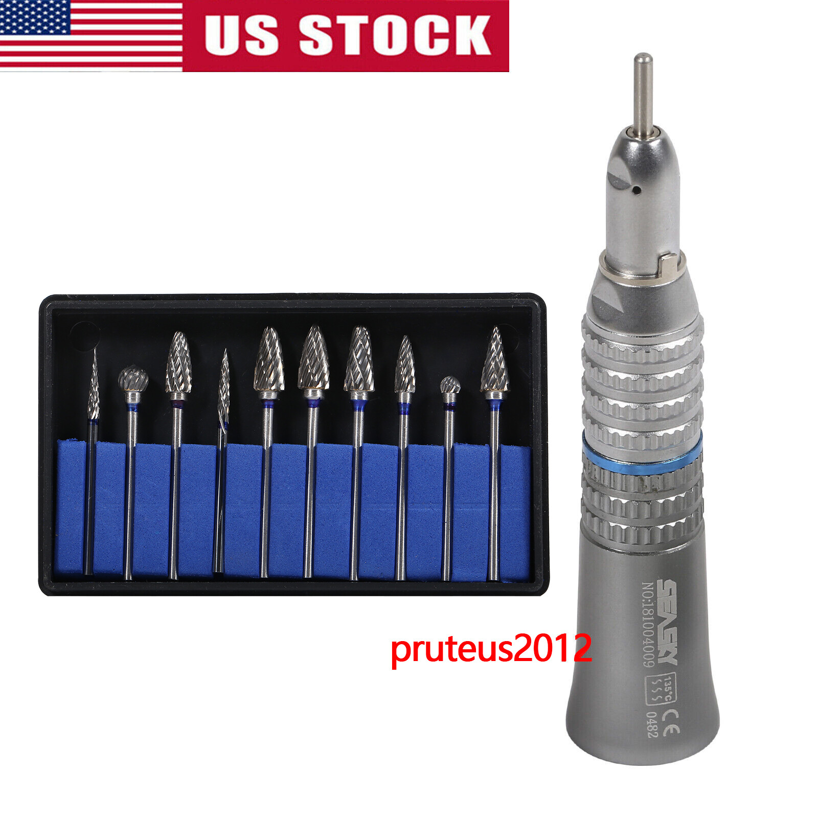 USA Dental Straight Nosecone Low Speed Handpiece/10 Tungsten Burs f*4*