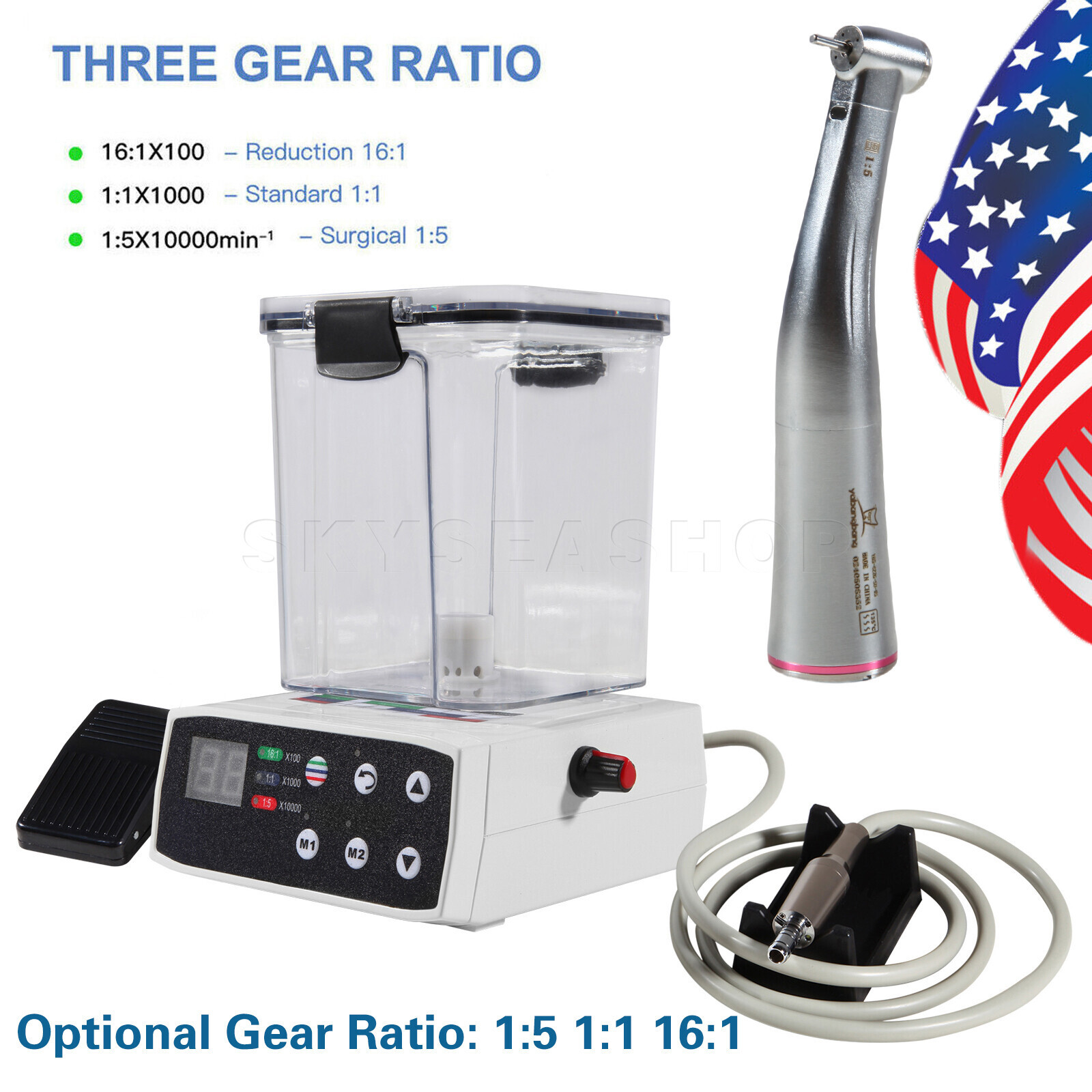 Dental LED Electric Motor System Micromotor & Water Tank/1:5 LED Handpiece USA