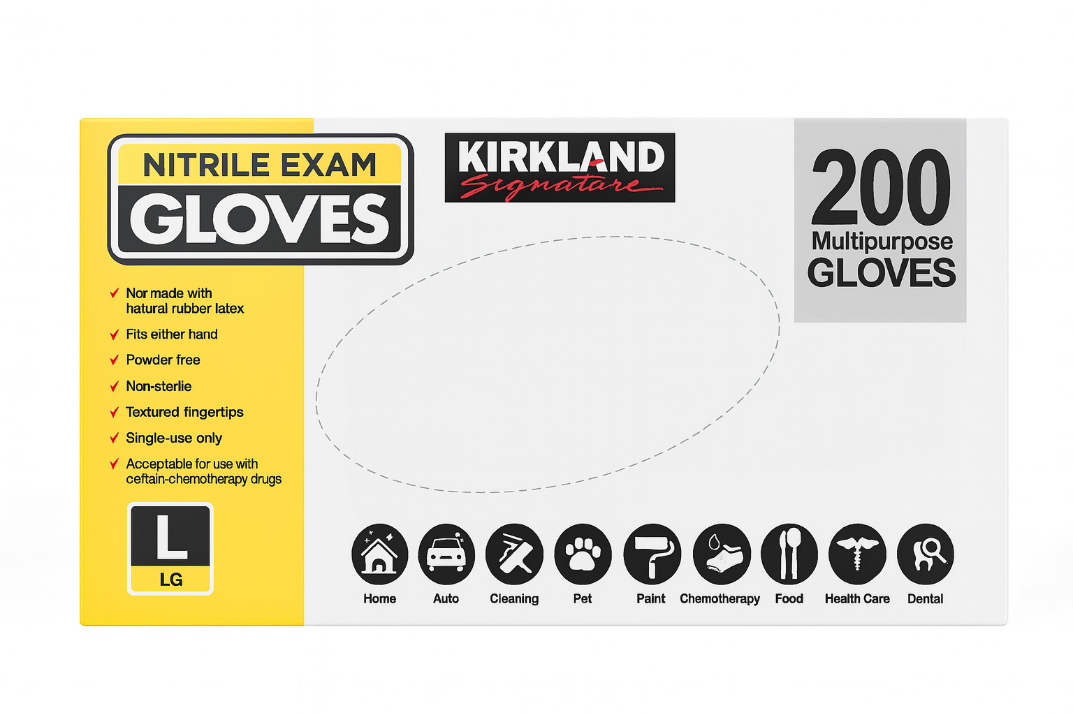 Kirkland Signature Nitrile Exam Powder-Free Exam Gloves – LARGE – 200 Count