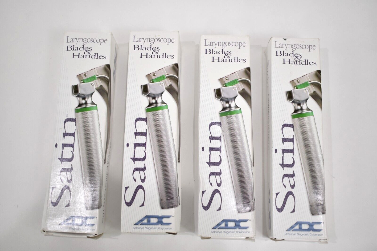 Set of 4 – ADC Satin Laryngoscope Large Adult Miller Blade 4074 ENT Instrument