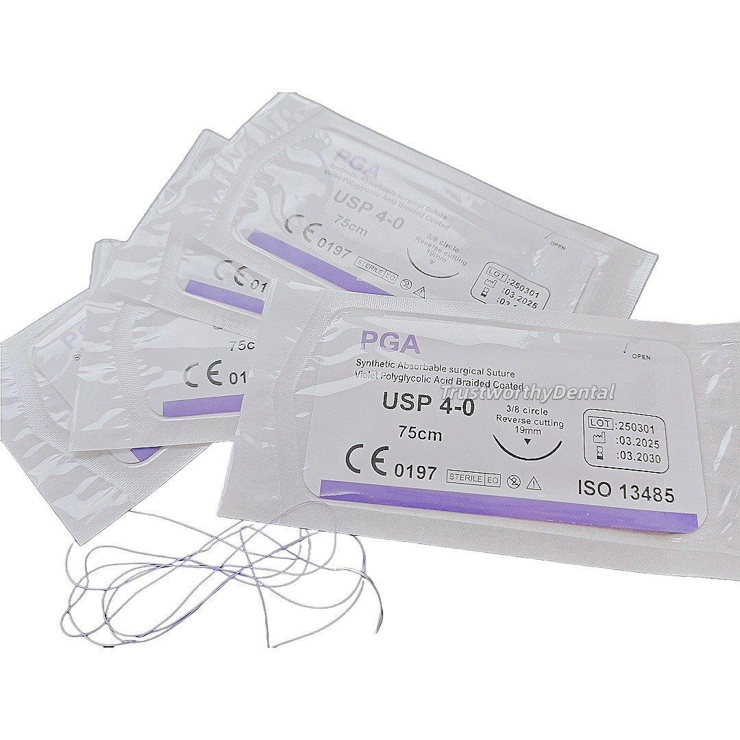 Dental Absorbable Oral Surgical Suture Violet PGA 4-0 75cm 3/8 Natural Needled