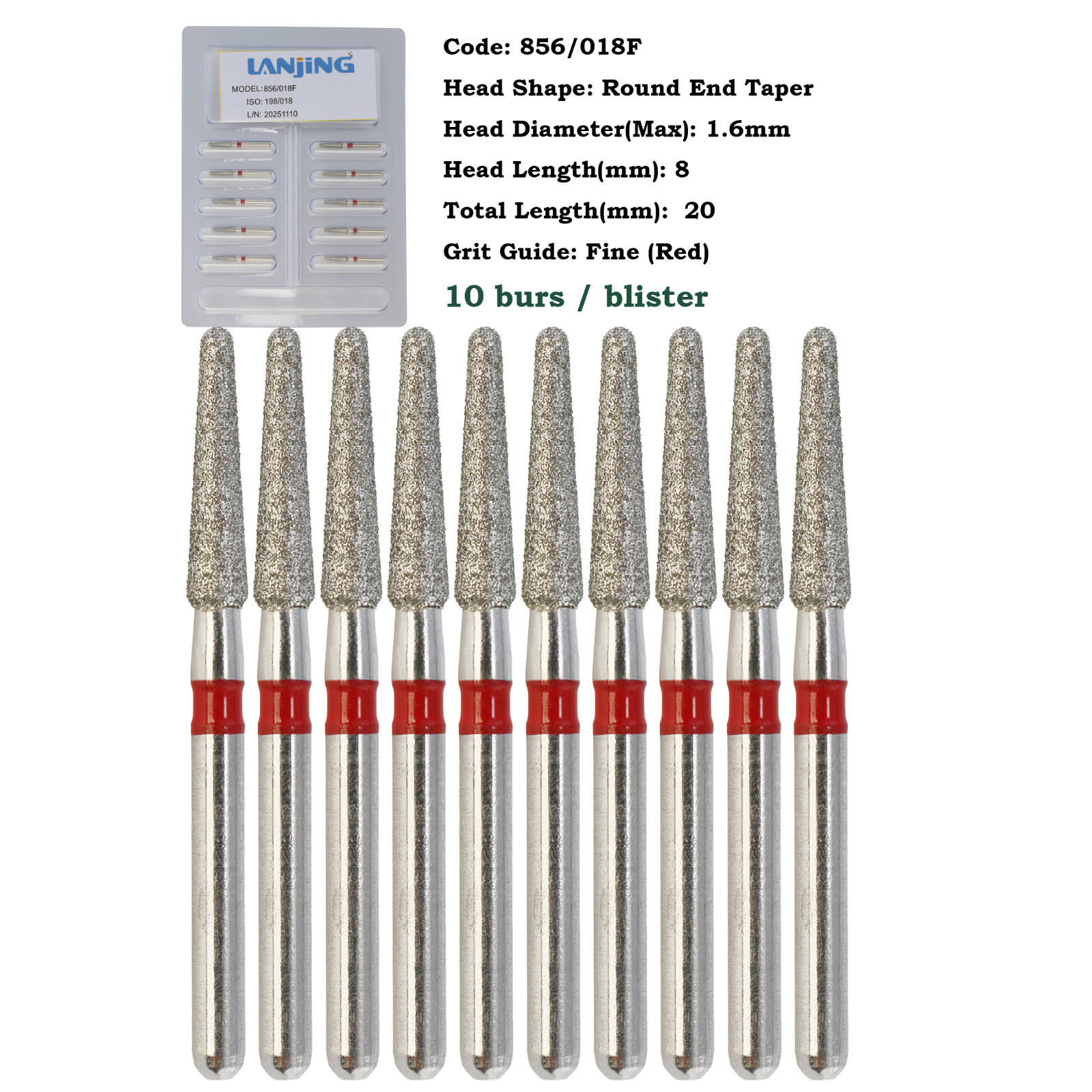 Dental Diamond Burs FG Round End Taper 856 850 Super Coarse Fine High Speed Burr