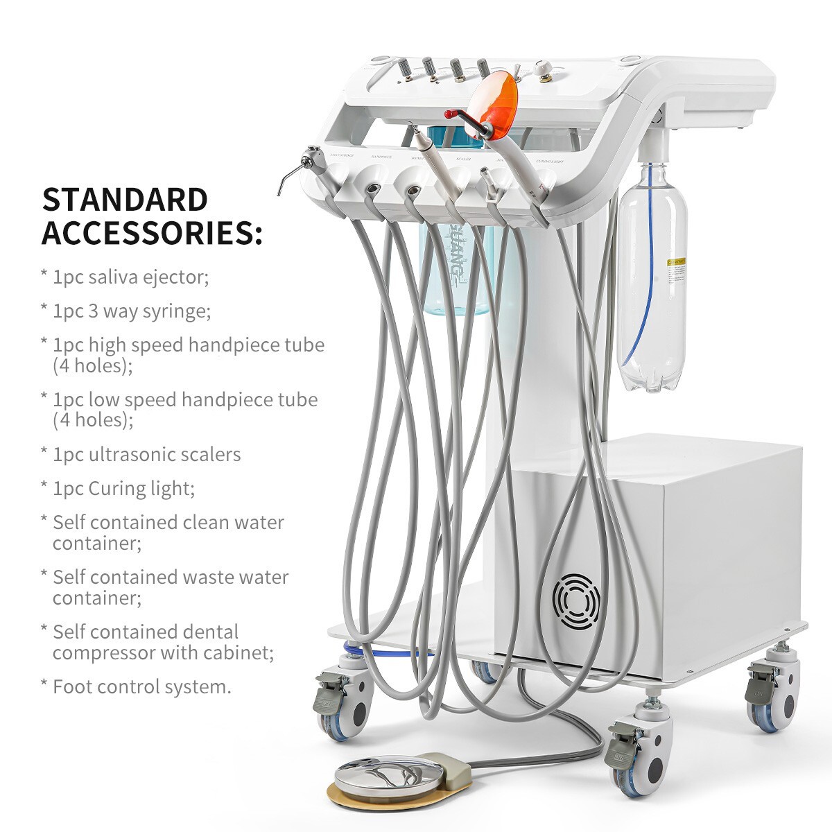 Dental Portable Delivery Unit System Air Compressor 4Holes Mobile Cart /Chair
