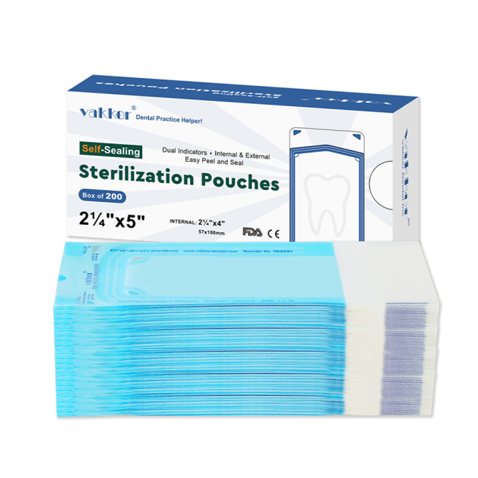 Vakker 2000pc 2.25″ x 5″ Dental Self Sealing Sterilization Pouches Autoclave Bag