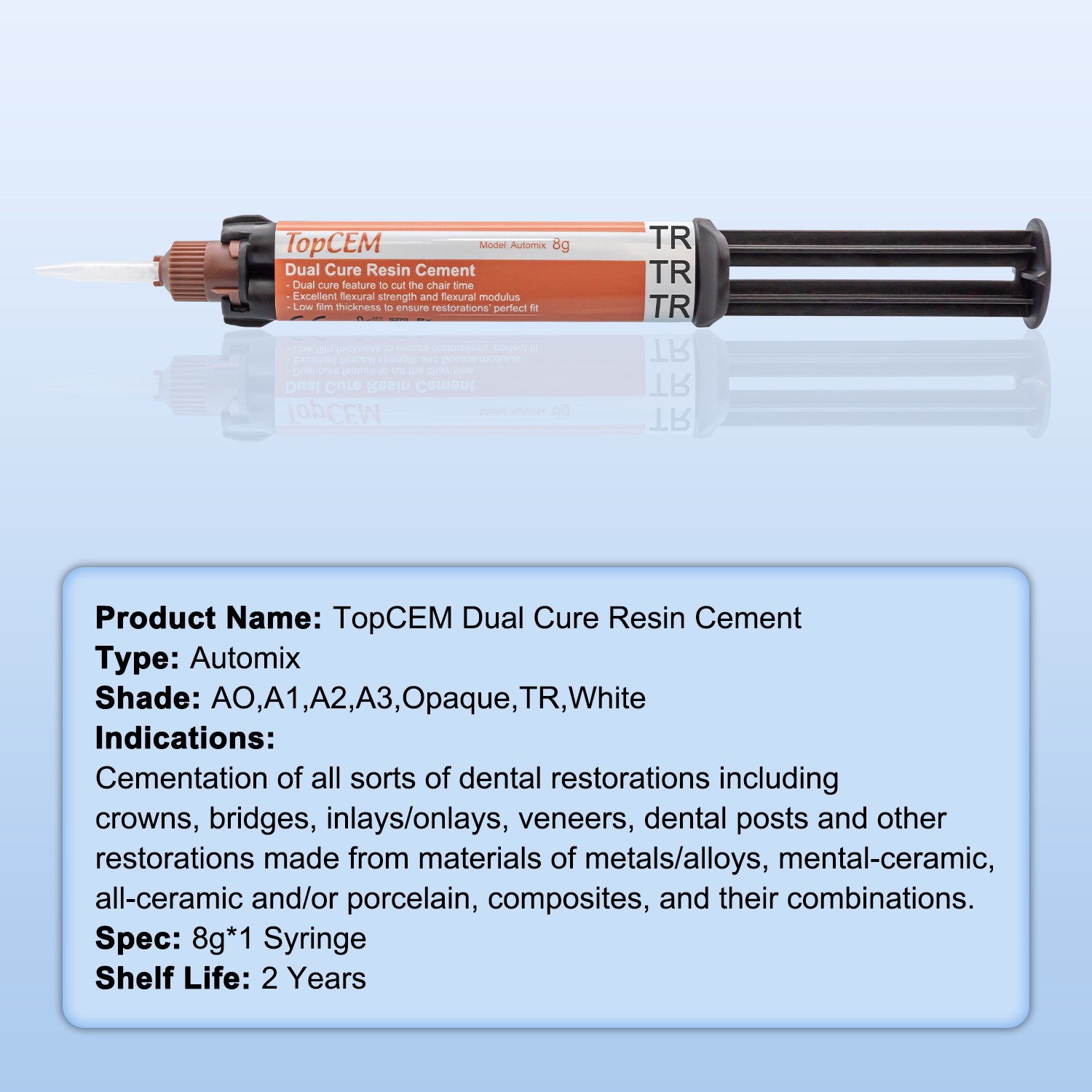 Cemento resinoso de fijación de curado dual Dental TopCEM para restauraciones