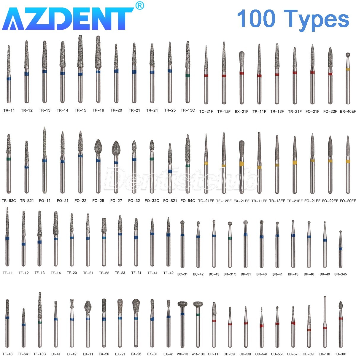 500Pcs AZDENT Dental Diamond Burs FG Burs for High Speed Handpiece 100 Packs