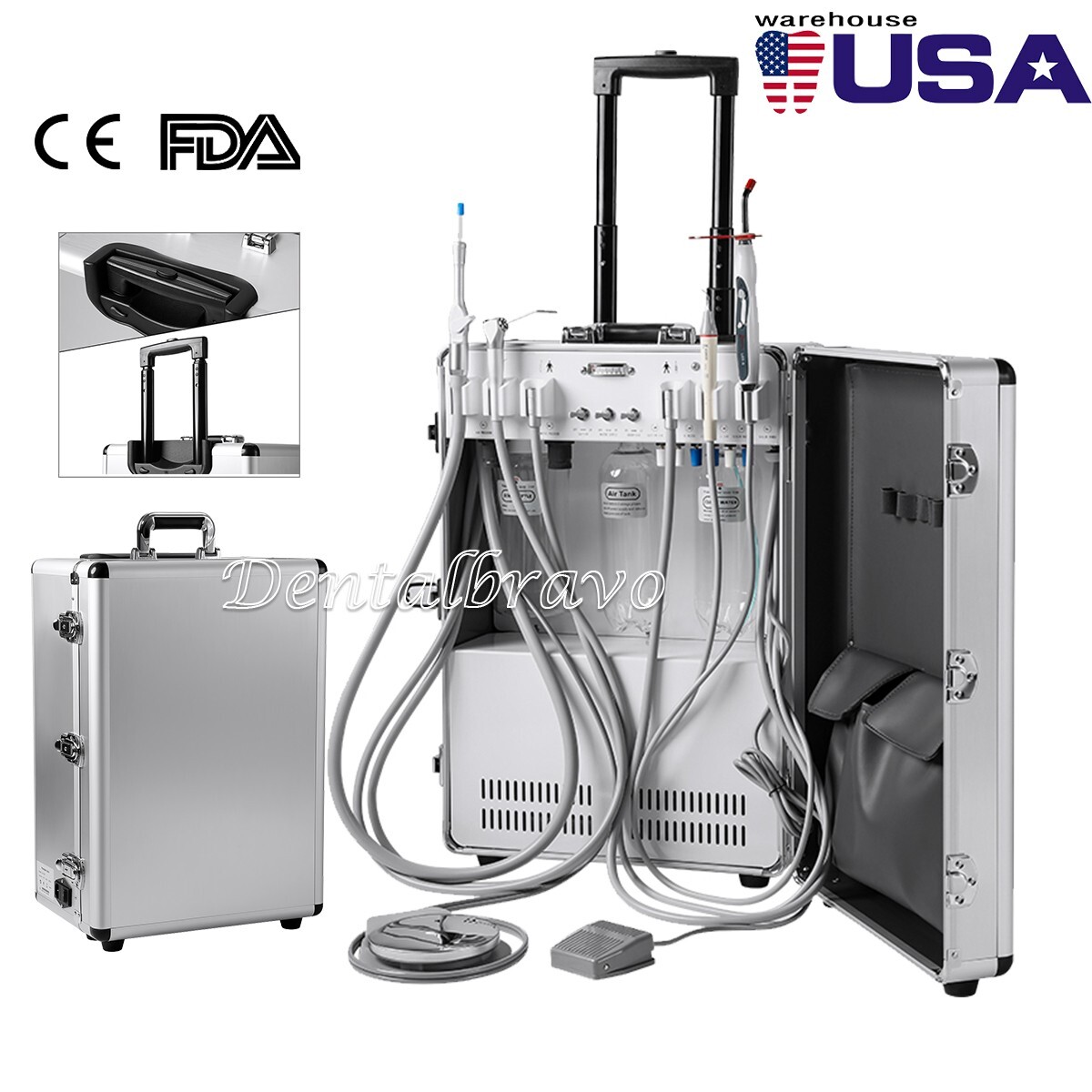 Portable Dental Mobile Delivery Unit Cart Air Compressor Strong Suction 4Holes
