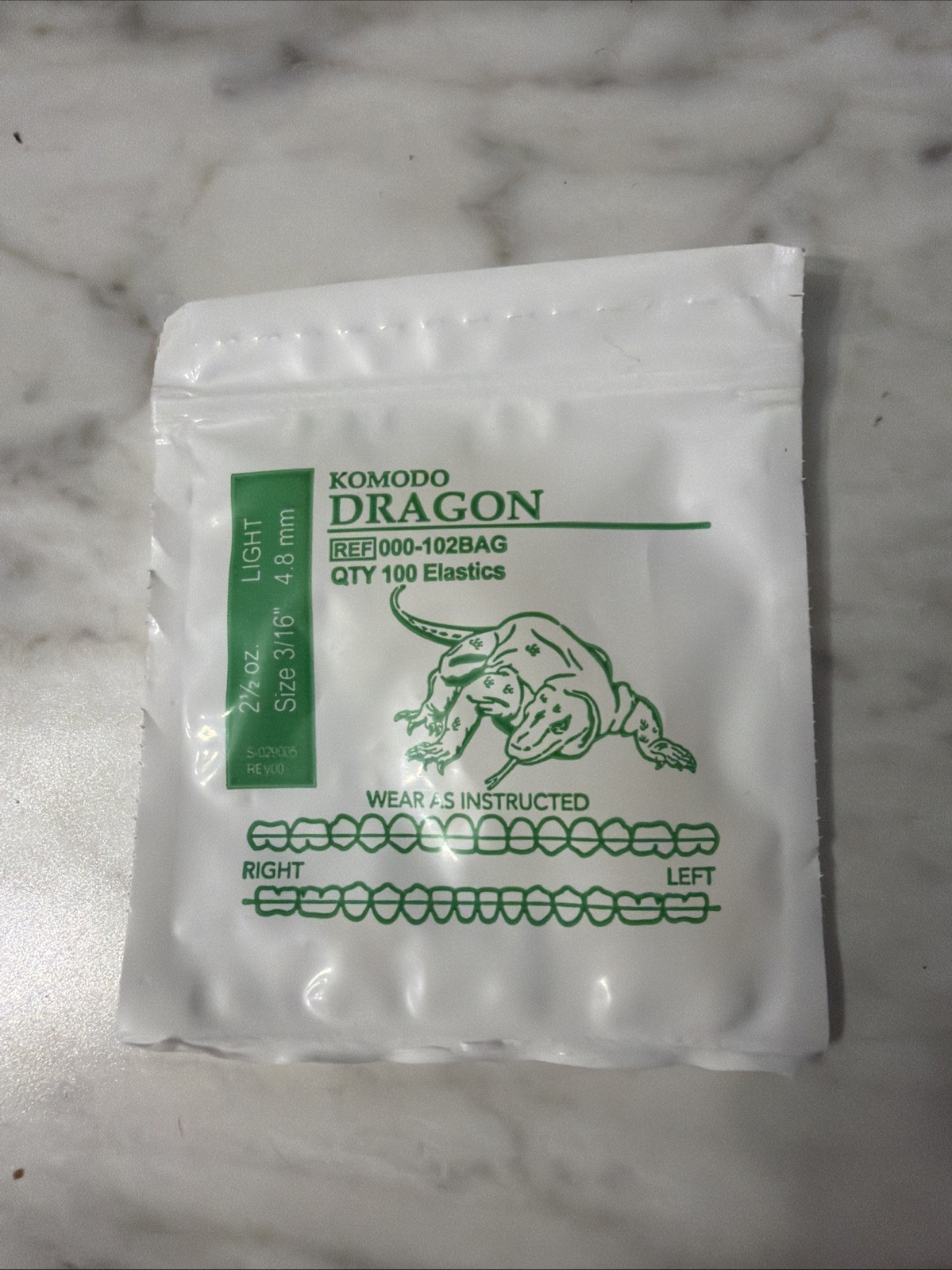 5 American Orthodontics Elastics Komodo Dragon Light 2.5oz ,size 3/16” (100each)
