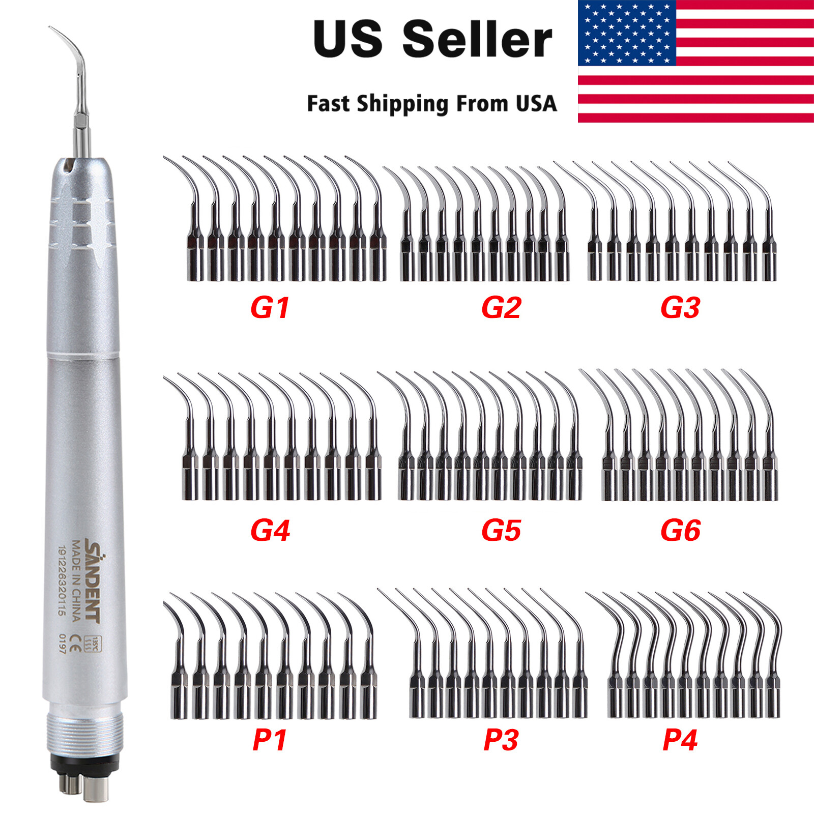 Dental Ultrasonic Air Perio Scaler Handpiece Hygienist 4H Tips for EMS Cavitron
