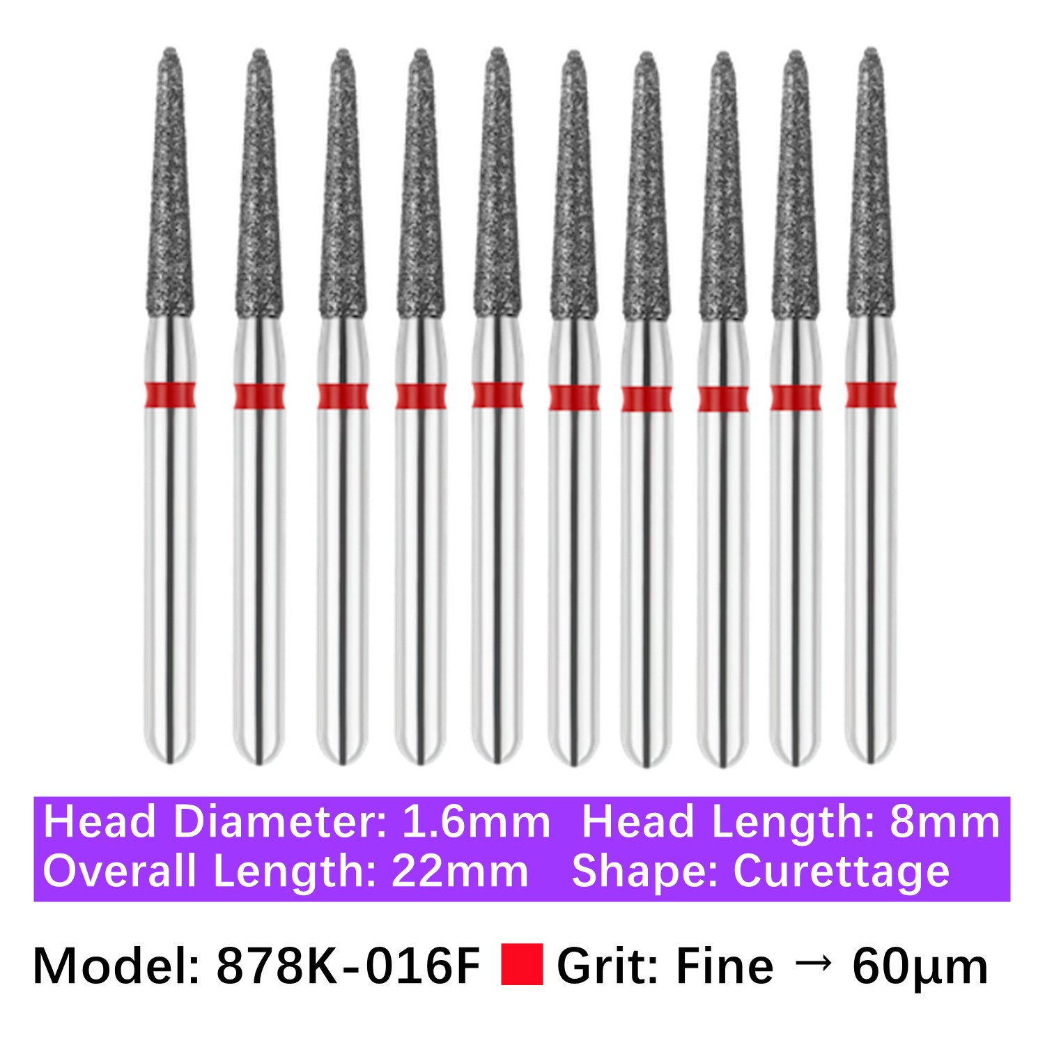 10/pk Vakker Dental FG Diamond Burs Gingival Curetage 878K-016F Fine Grit
