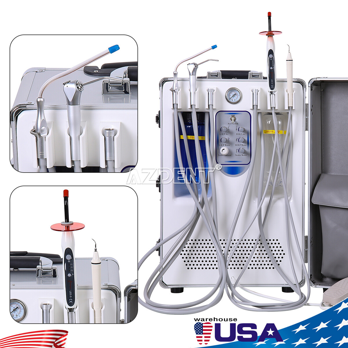 Carro Dental Móvil Portátil con Compresor Aire 4 Salidas + Kit Handpiece LED