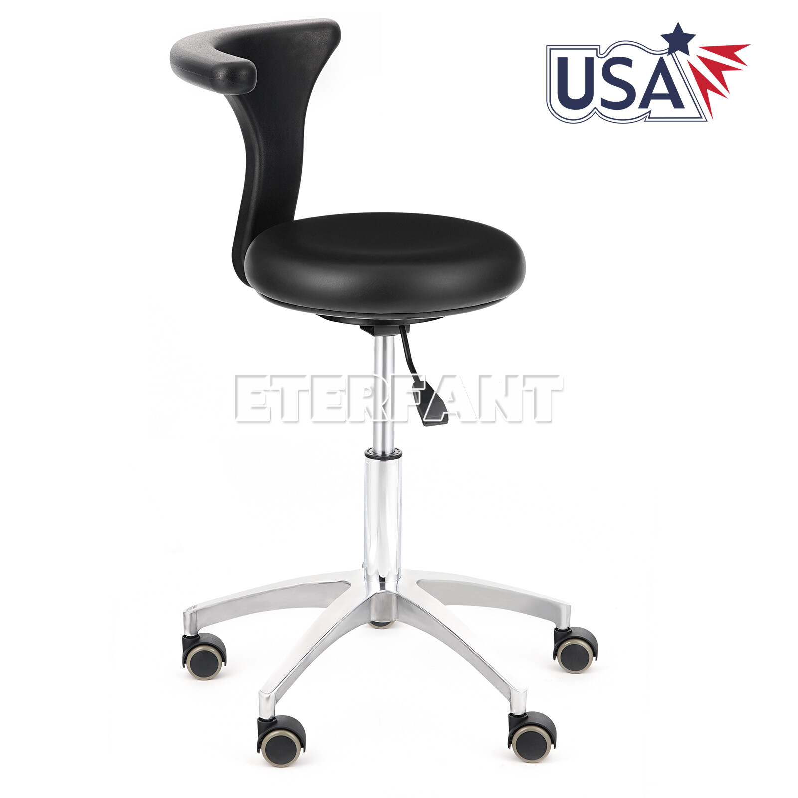Adjustable Dental Doctor Assistant Stool Mobile Chair PU Leather Blue/Black