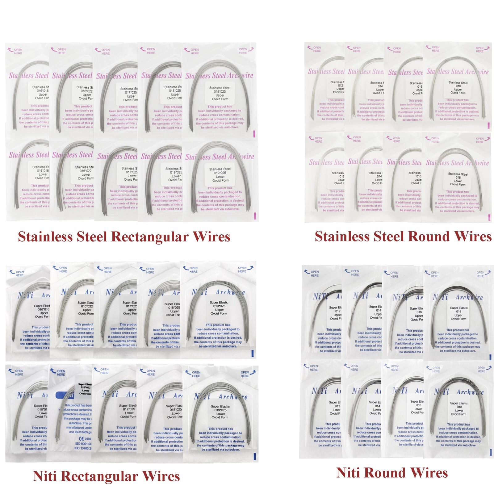 Dental Orthodontic Arch Wire NiTi Stainless Steel Rectangular Round Ovoid Form