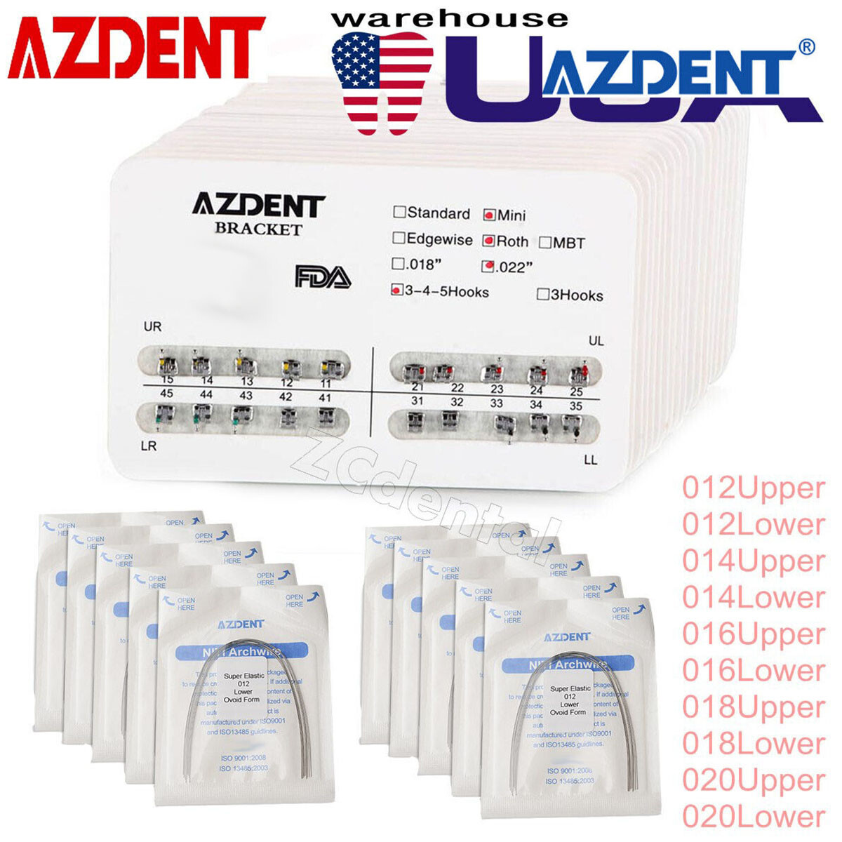 Brackets dentales ortodoncia Mini Roth/MBT 022 Ganchos 345/10Tamaño Arco Alambre