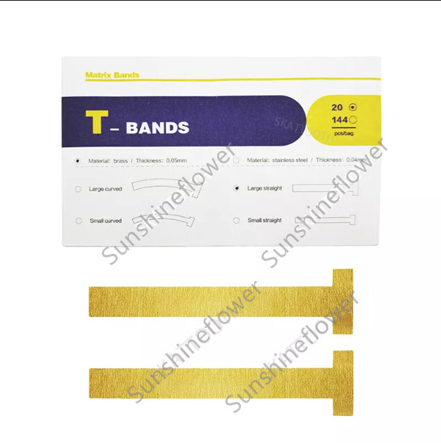 20Pcs/Bag Dental Matrix T-Bands Curved/Straight Brass Tooth Restoration 0.05mm