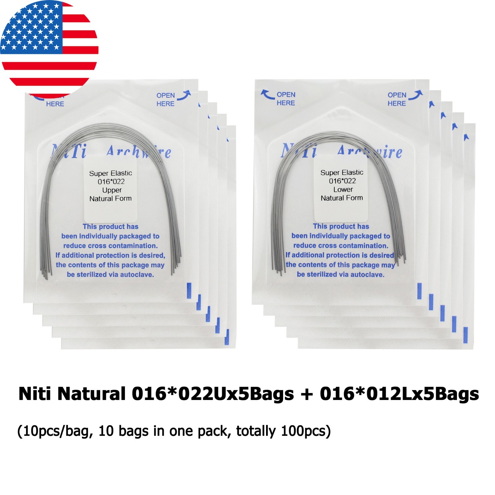 100PCS Dental Orthodontic Niti Arch Wire Rectangular Round Natural Upper Lower