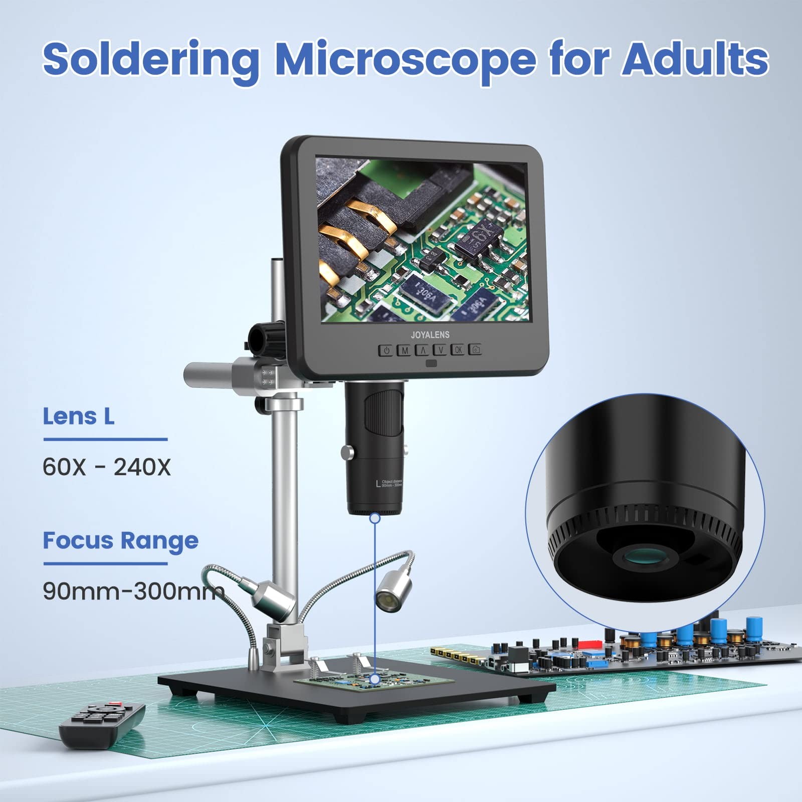 Digital Microscope 3 Lens 7” LCD 2000X UHD 2160P – 24MP Coin Magnifier
