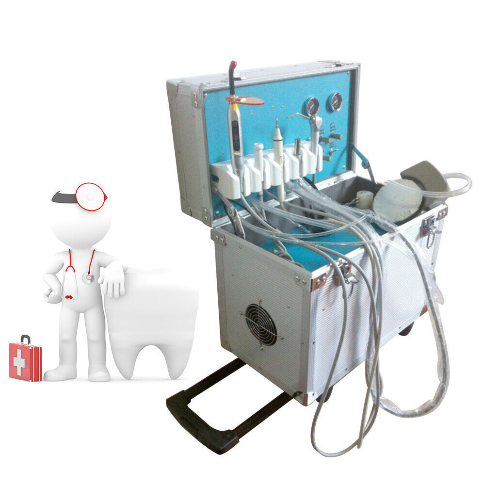 Dental Portable Mobile Delivery Unit Suction Rolling Case 4H Compressor /Chair