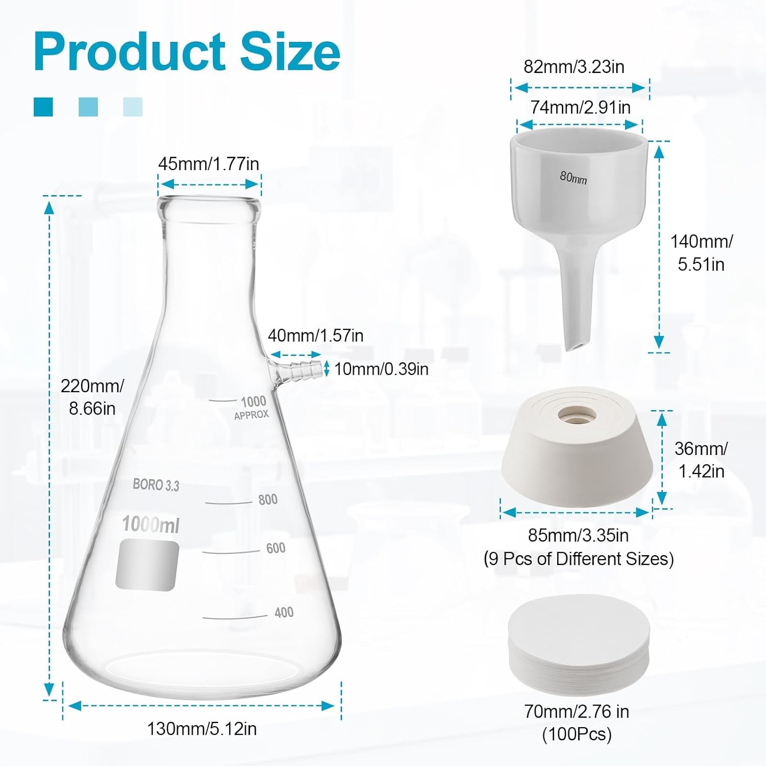 Lab Vacuum Pump + 1000mL Lab Buchner Funnel Filtering vacuum filter flask set