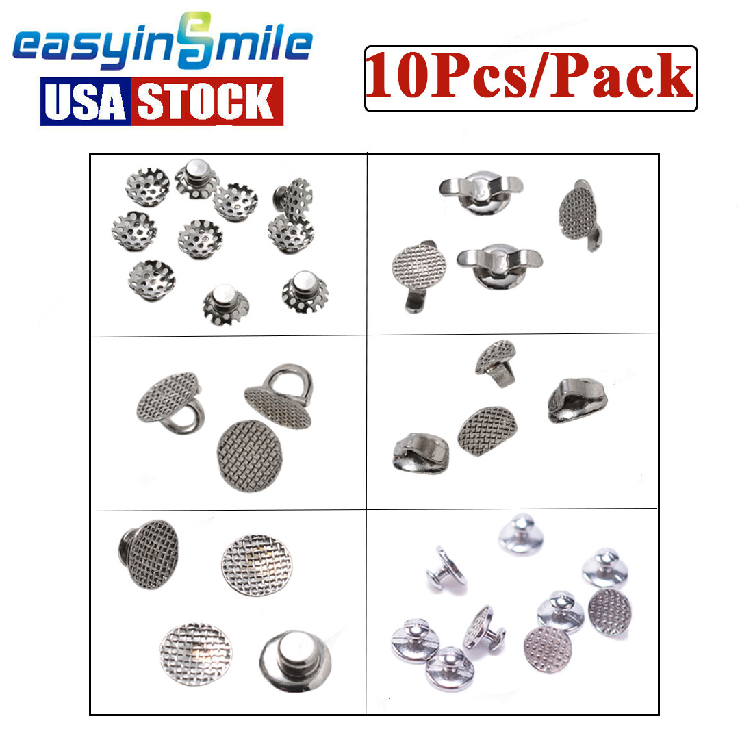 10Pcs/Pk Dental Ortho Lingual Buttons Mesh Base Metal Button MIM/Hollow/Bondable