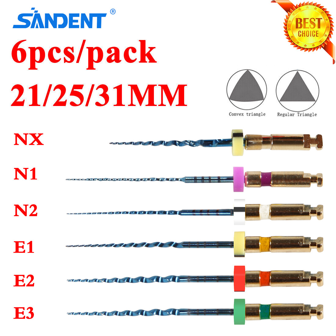 6pcs 21mm/25mm/31mm Dental Endo Root Canal Rotary NiTi File