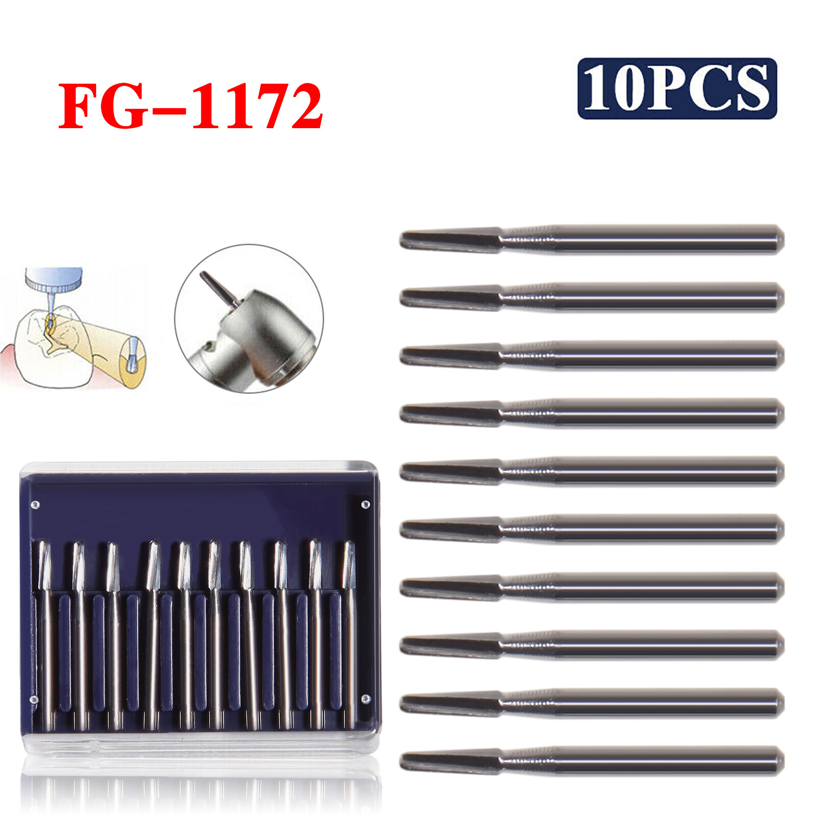 10*Dental Tungsten Carbide Tungsten Steel Burs for High Speed Handpiece FG1172