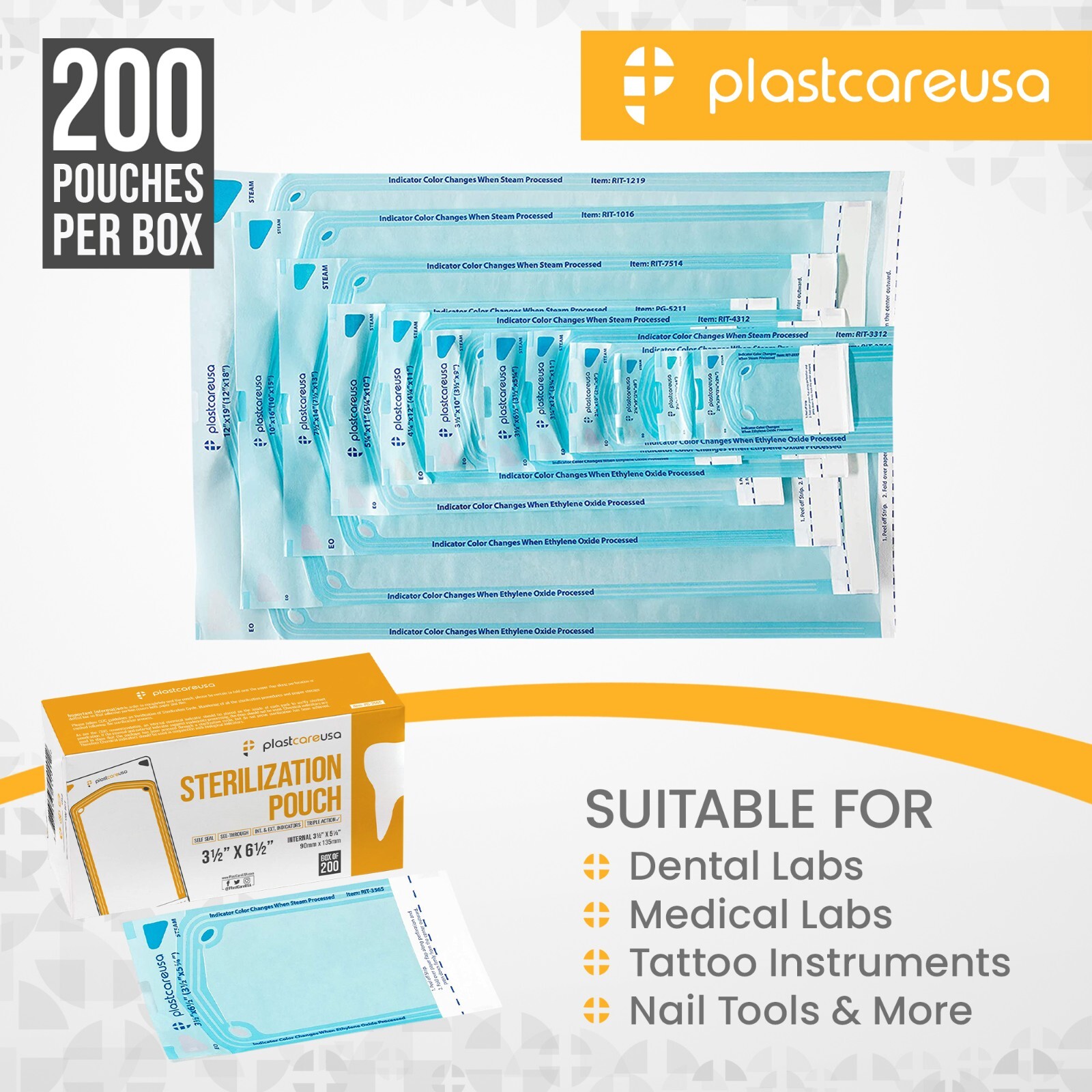 3.5″ x 5.25″ Self-Sealing Sterilization Pouches for Autoclave (Choose Quantity)