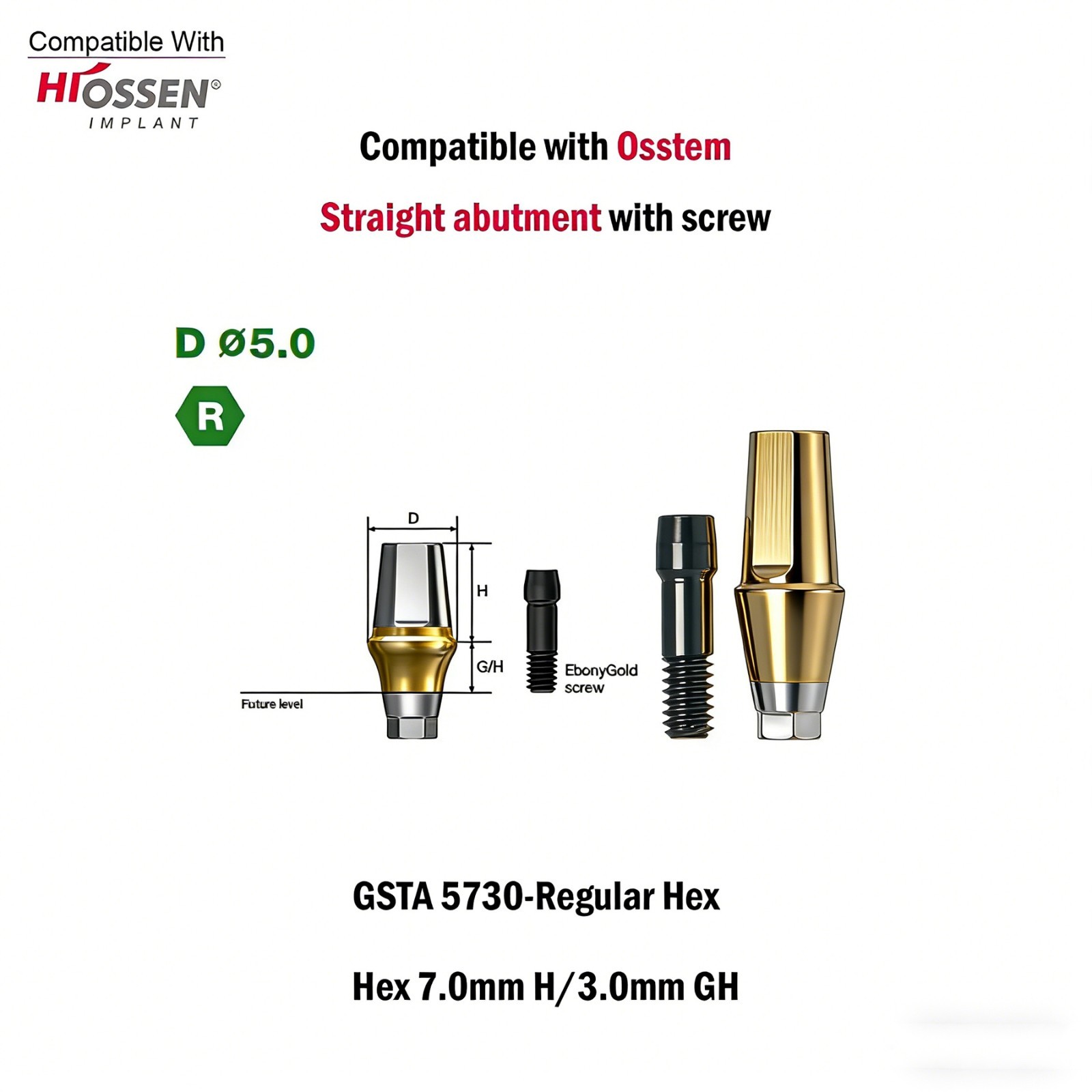 Dental Titanium Cemented straight abutment fits to Osstem Hiossen Mini Regular