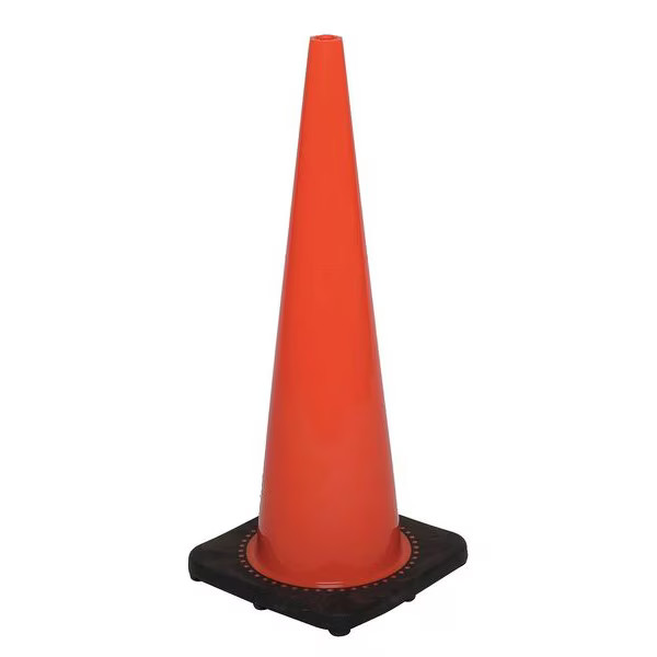 Traffic Cone, Standard Shape, PVC, 18 in H, Orange, Non-Reflective, Black Base