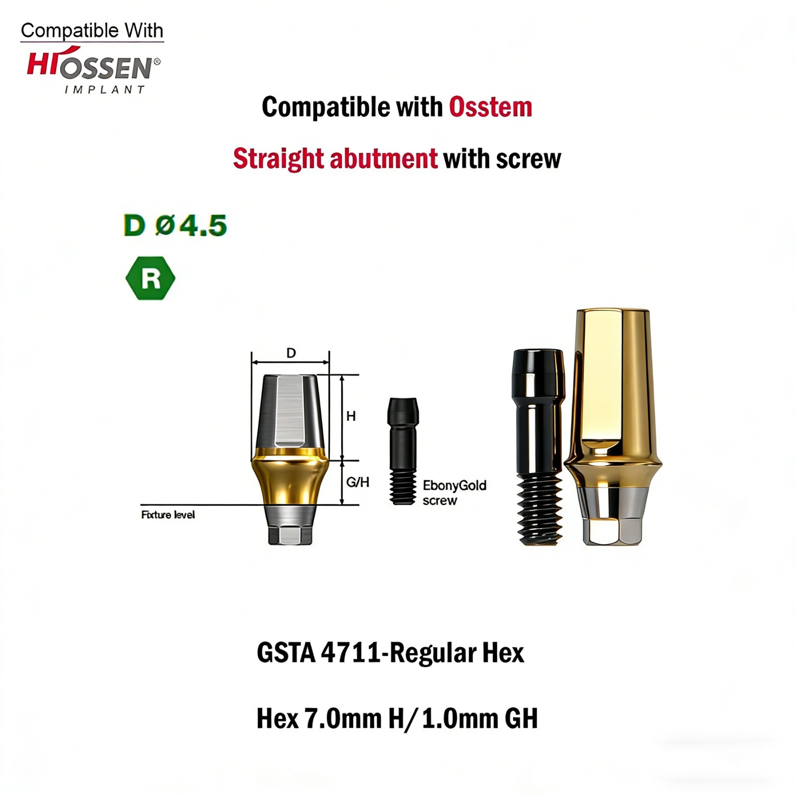 Dental Titanium Cemented straight abutment fits to Osstem Hiossen Mini Regular