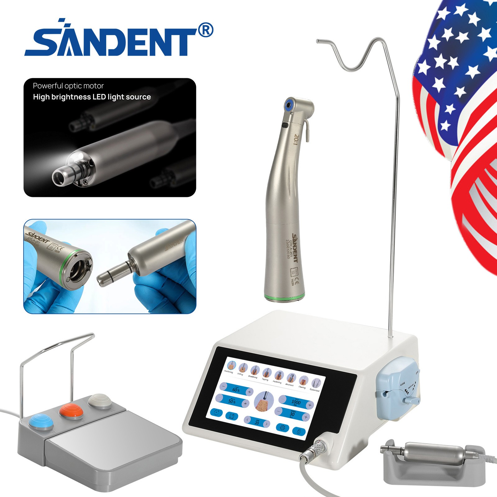 Dental Implant Motor Brushless Surgical Touch Screen Machine +20:1 LED Handpiece