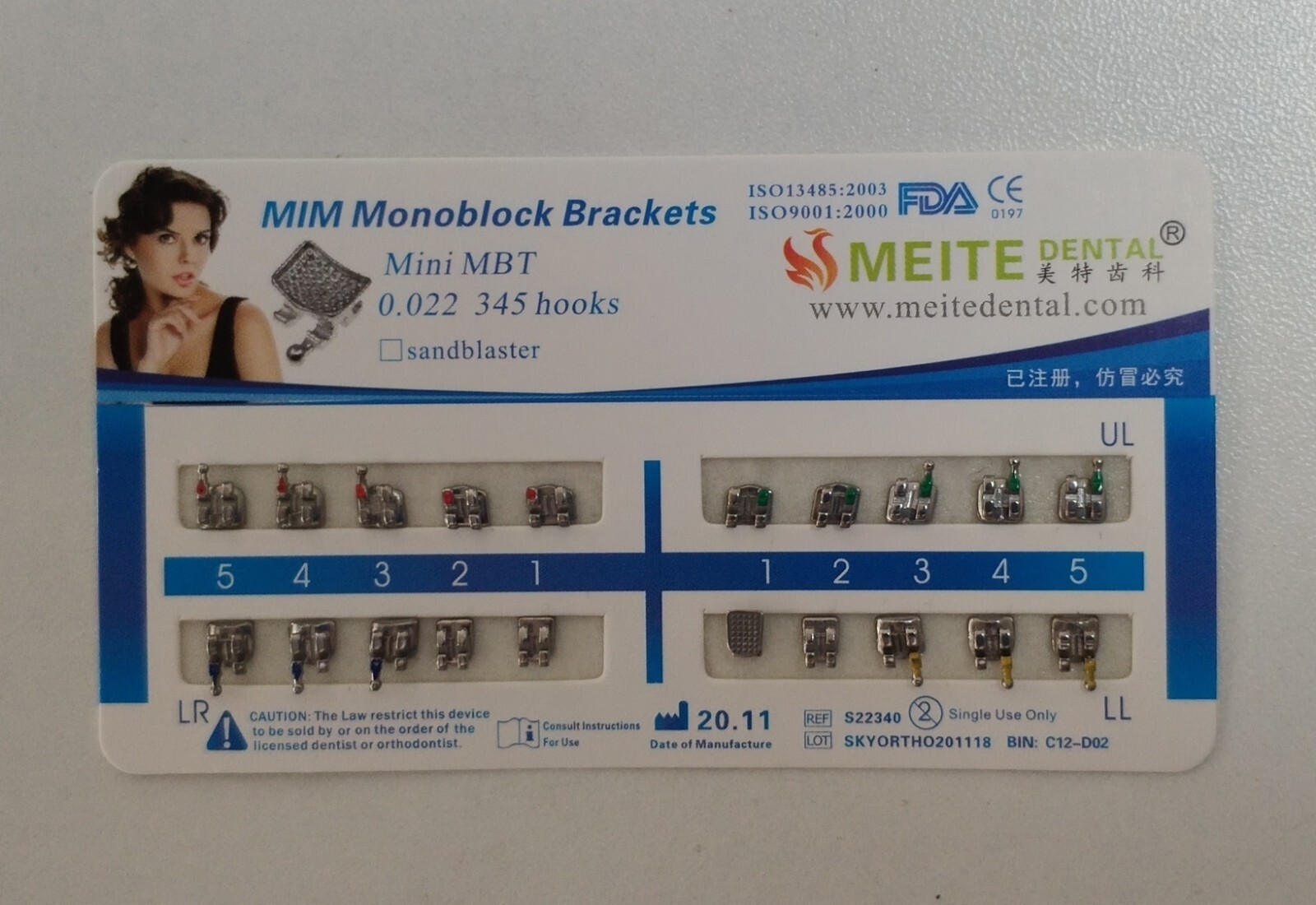 10Sets Dental Orthodontic Metal Brackets Mini Roth/MBT/Edgewise 022 345/no Hooks