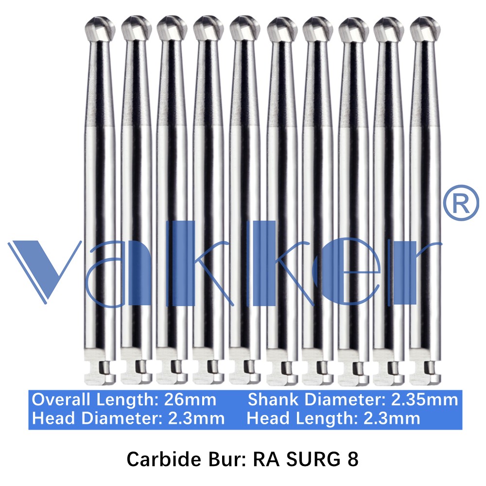 10/Pk Dental Tungsten Surgical Carbide Burs Latch Type RA SURG 2 4 6 8 Low Speed