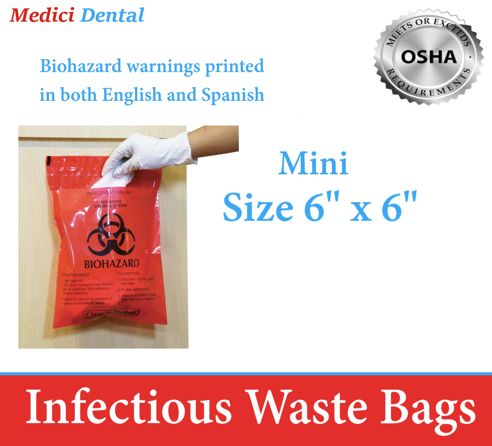 BIOHAZARD Infectious Waste Bags Red Adhesive Bag, Meets OSHA requirement