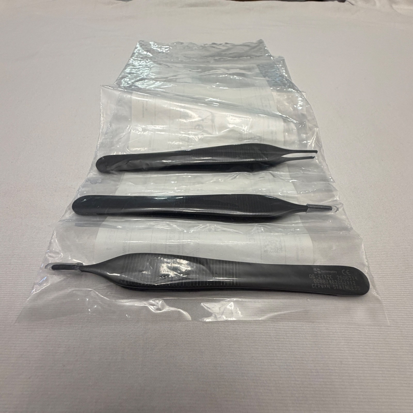 Symmetry Surgical 06-2112E Adson Tissue Forceps 1X2 Teeth, Ebonized Set of 3
