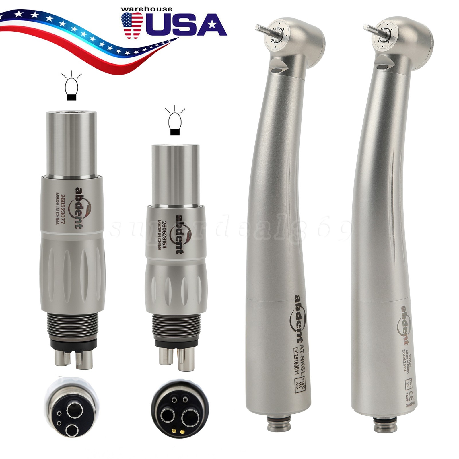 ABDENT Dental Fiber Optic High Speed Handpiece Fit NSK Phatelus LED Coupler 4/6H