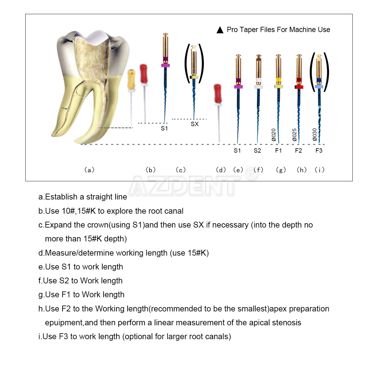 AZDENT Dental Endo Rotary Files X-Pro Gold Taper SX-F3 NITI Root Canal Files